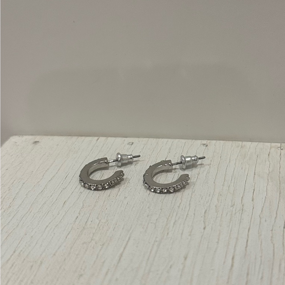 NWOT Silver Earring Hoops With Diamonds
